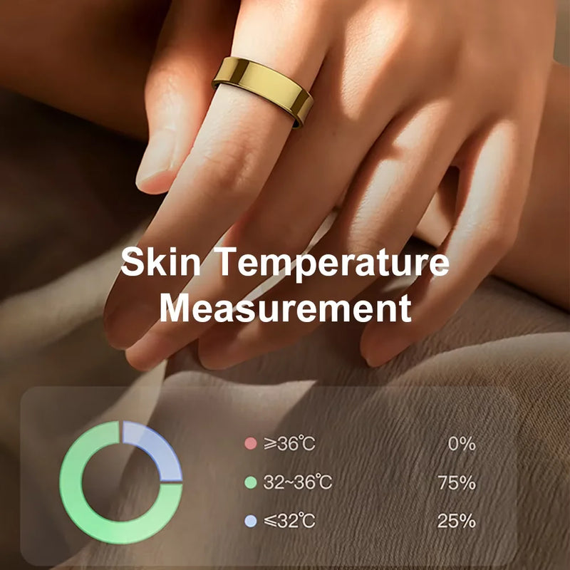 Anel Smart r09 com estojo de carregamento, monitor de saúde e sono com temperatura da pele 5atm à prova d'água para telefone android / ios