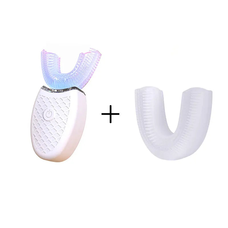 Escova de Dentes Elétrica Automática 360° em Formato U com Luz de Clareamento Fria