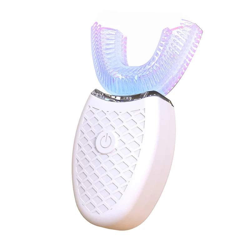 Escova de Dentes Elétrica Automática 360° em Formato U com Luz de Clareamento Fria