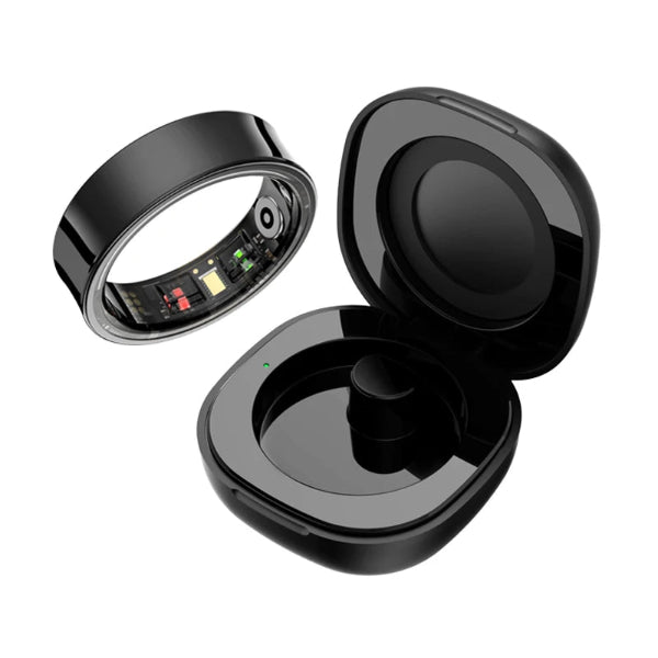 Anel Smart r09 com estojo de carregamento, monitor de saúde e sono com temperatura da pele 5atm à prova d'água para telefone android / ios