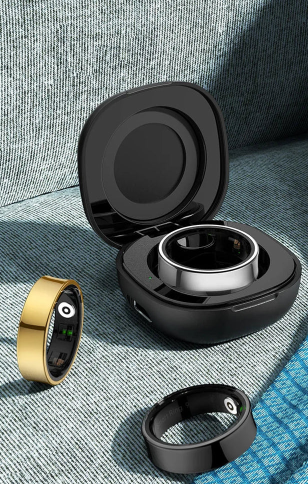 Anel Smart r09 com estojo de carregamento, monitor de saúde e sono com temperatura da pele 5atm à prova d'água para telefone android / ios