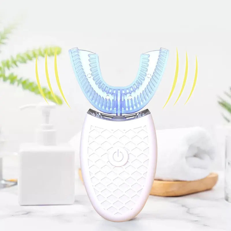 Escova de Dentes Elétrica Automática 360° em Formato U com Luz de Clareamento Fria
