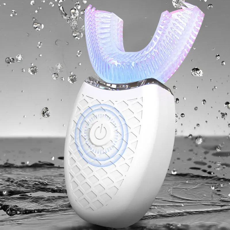 Escova de Dentes Elétrica Automática 360° em Formato U com Luz de Clareamento Fria